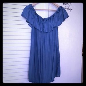 👗💞 Denim off the shoulder summer dress